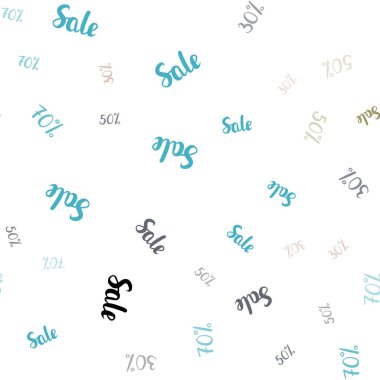 Light Blue, Yellow vector seamless texture with selling prices 30, 50, 70 %.