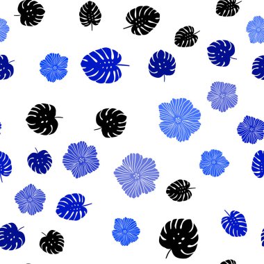 Çiçekler, yapraklar ile Lacivert vektör sorunsuz soyut arka plan.