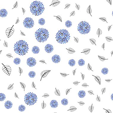 Yaprakları, çiçekleri ile Lacivert vektör dikişsiz doodle zemin.