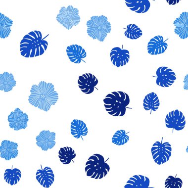 Çiçekler, yapraklar ile Açık Mavi vektör sorunsuz soyut arka plan.