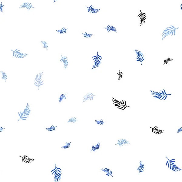 Modèle de doodle sans couture vecteur bleu clair avec des feuilles . — Image vectorielle