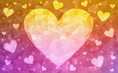 Açık Pembe, renkli kalpli sarı vektör deseni.