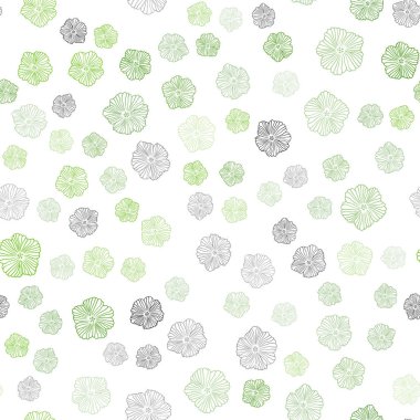 Çiçeklerle Açık Yeşil vektör dikişsiz doodle deseni.