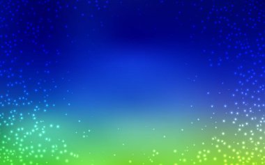 Açık mavi, galaksi yıldızları ile yeşil vektör arka plan.