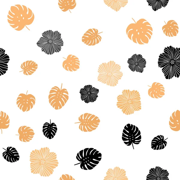 Çiçekler, yapraklar ile Işık Turuncu vektör dikişsiz doodle zemin.