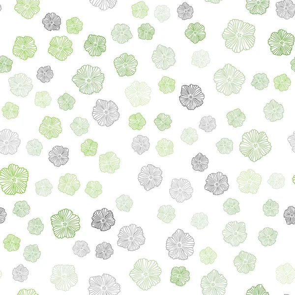 Çiçeklerle Açık Yeşil vektör dikişsiz doodle deseni.