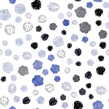 Yaprakları, çiçekleri ile Lacivert vektör sorunsuz soyut desen.