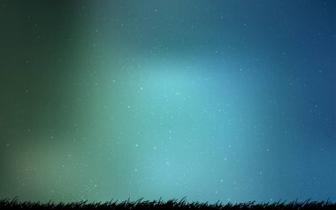 Açık mavi, galaksi yıldızları ile yeşil vektör arka plan.