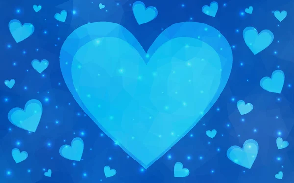Ανοιχτό μπλε διανυσματικό φόντο με λαμπερές καρδιές. — Διανυσματικό Αρχείο