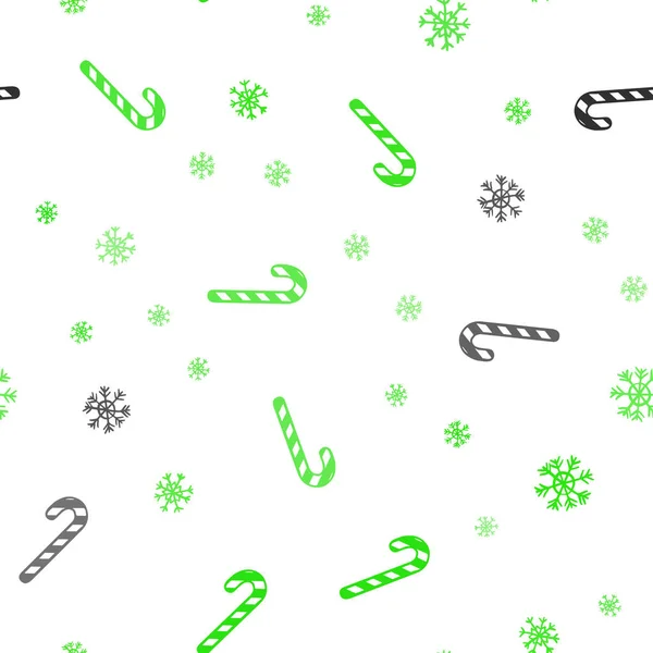 Hellgrüne Vektor nahtlose Muster mit leckeren Weihnachtsbonbons. — Stockvektor
