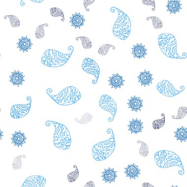 Yaprak ve çiçekler ile Açık Mavi vektör dikişsiz doodle doku.