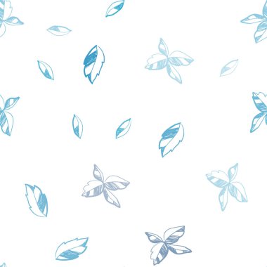 Yaprakları ile Açık Mavi vektör dikişsiz doodle desen.