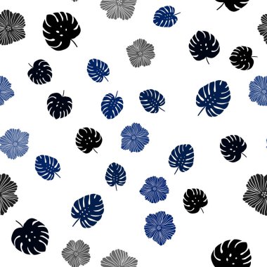 Çiçekler, yapraklar ile Lacivert vektör dikişsiz doodle arka plan.