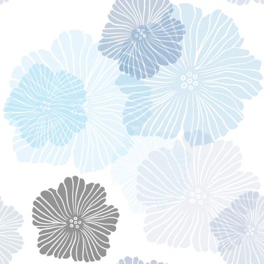 Çiçeklerle Açık Mavi vektör sorunsuz doodle şablonu.