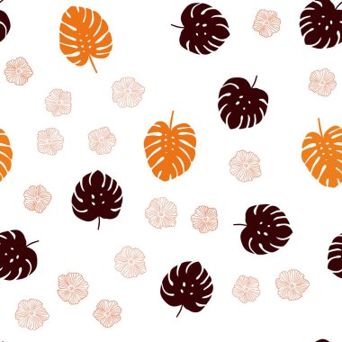 Koyu Kırmızı, Sarı vektör çiçekler, yapraklar ile sorunsuz doğal arka plan.