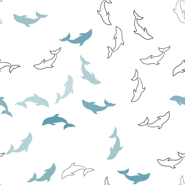 Hellblauer Vektor nahtloser Hintergrund mit Ozeandelfinen. — Stockvektor