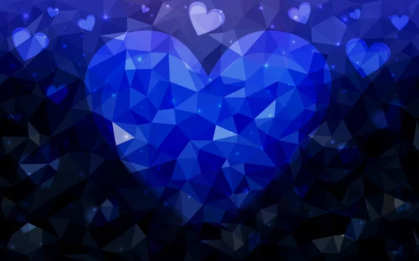 DARK BLUE vector  background with hearts. — Stock Vector