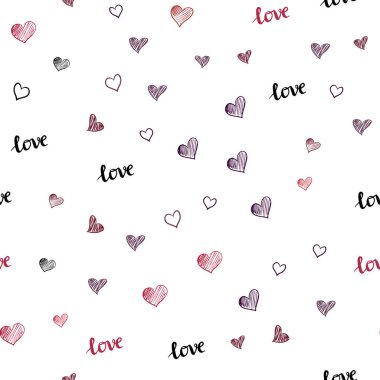 Açık Pembe, aşk kelimeleri ile Kırmızı vektör sorunsuz arka plan, kalpler.