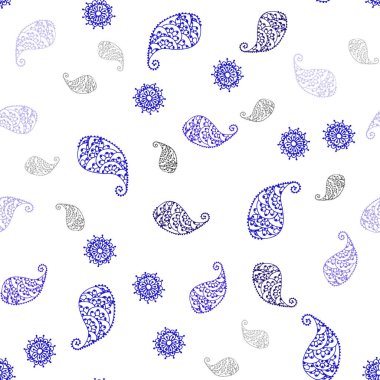 Açık Pembe, Mavi vektör yaprak ve çiçekler ile kusursuz doodle arka plan.