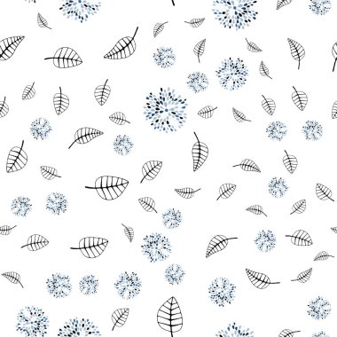 Yapraklar, çiçekler ile Açık Mavi vektör sorunsuz soyut desen.