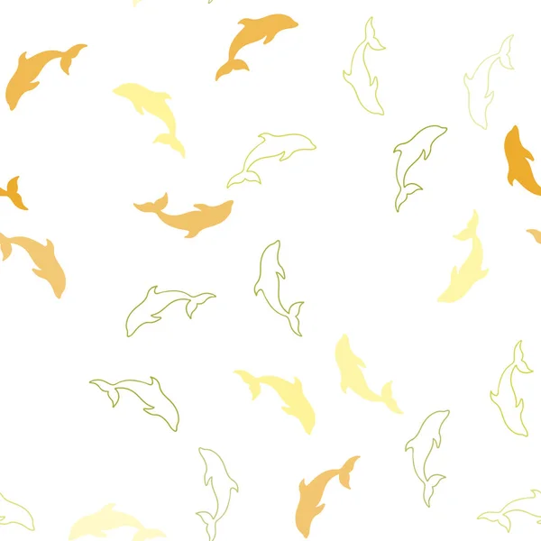 Rosso chiaro, modello senza cuciture vettore giallo con delfini marini . — Vettoriale Stock