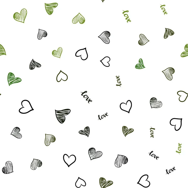 Modèle sans couture vecteur vert foncé avec texte LOVE YOU, coeurs . — Image vectorielle