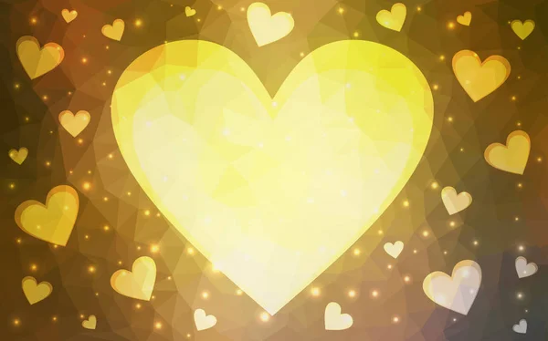 深绿色，黄色矢量背景与甜蜜的心. — 图库矢量图片