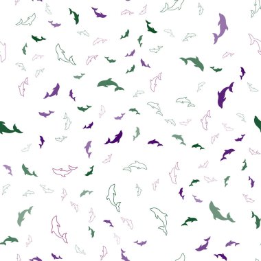 Deniz yunusları ile koyu çok renkli vektör dikişsiz desen.