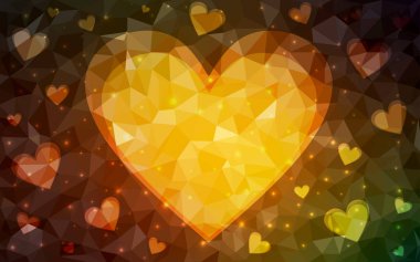 Koyu Yeşil, renkli kalpli sarı vektör deseni.