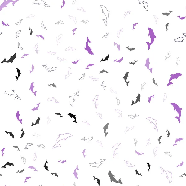 Dark Purple, Pink vektor varrat nélküli mintás tengeri delfinek. — Stock Vector