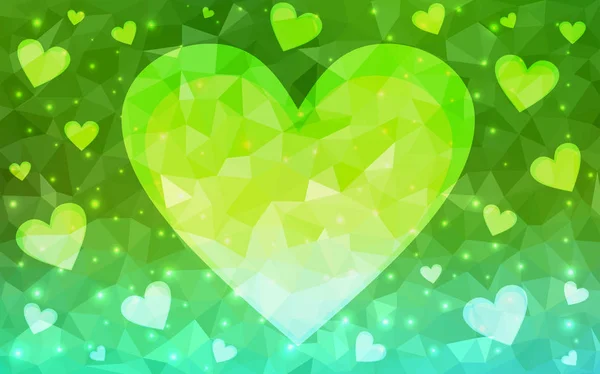 Padrão de vetor verde claro com corações coloridos . — Vetor de Stock