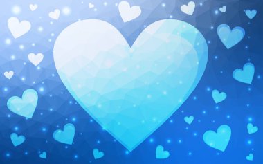 Parlayan kalpli Açık Mavi vektör arka planı.