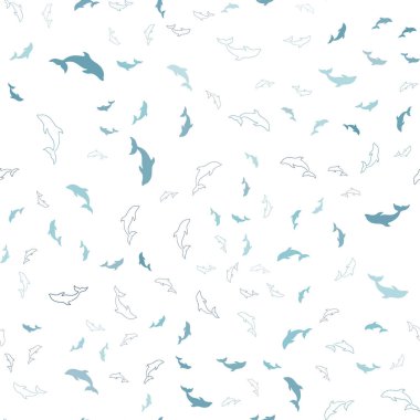 Yunuslar ile Açık Mavi vektör sorunsuz arka plan.