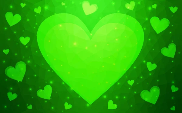 Luz verde vector fondo con corazones . — Vector de stock