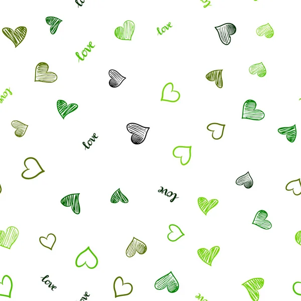 Светло-зеленая, желтая безмордонная текстура со словами LOVE YOU, сердца . — стоковый вектор