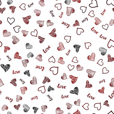 Metin Love You, kalpler ile Koyu Kırmızı vektör sorunsuz şablon.