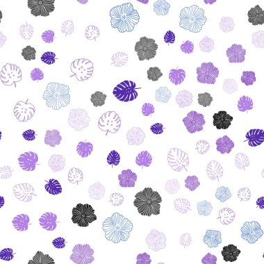 Açık Mavi, Kırmızı vektör dikişsiz doğal sanat yaprakları, çiçekler.