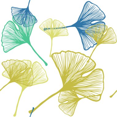 Açık Mavi, Sarı vektör kesintisiz karalama şablonu yaprakları ile.