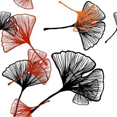 Yapraklarla Açık Kırmızı vektör dikişsiz soyut tasarım.