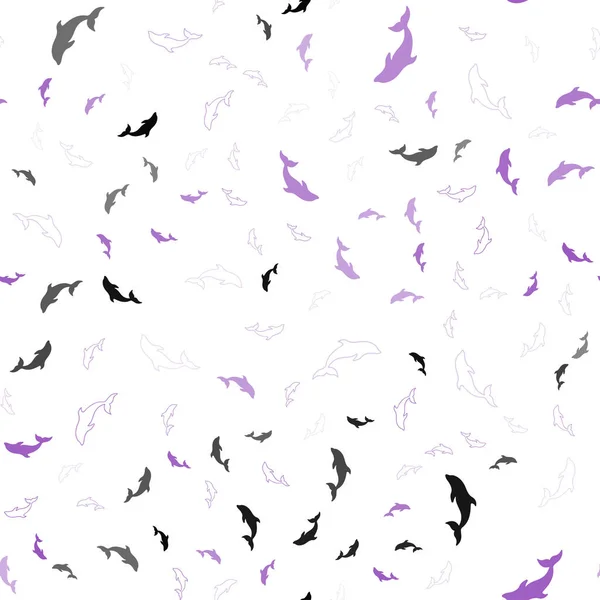 Roxo claro, padrão sem emenda vetor rosa com golfinhos do mar . — Vetor de Stock
