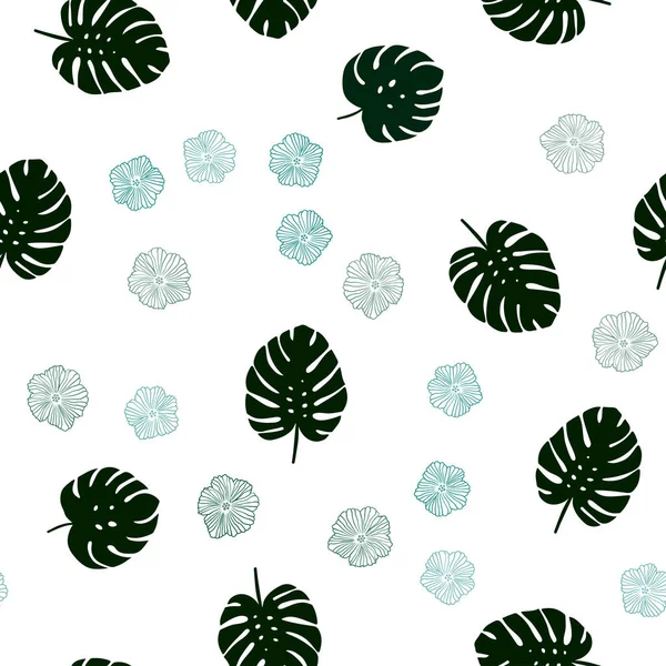 Dark Green vector seamless natural pattern with flowers, leaves. — Stock Vector