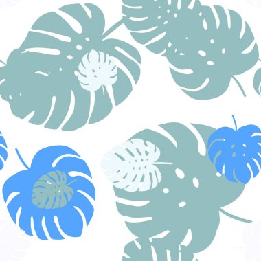 Açık Mavi, Yeşil vektör yaprakları ile sorunsuz soyut tasarım.