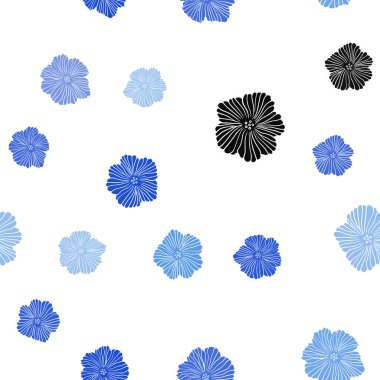 Çiçeklerle Açık Mavi vektör sorunsuz doodle şablonu.