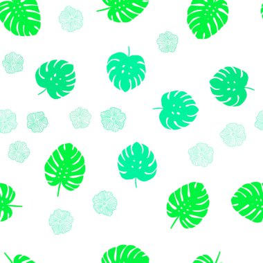 Çiçekler, yapraklar ile Açık Yeşil vektör dikişsiz doodle arka plan.