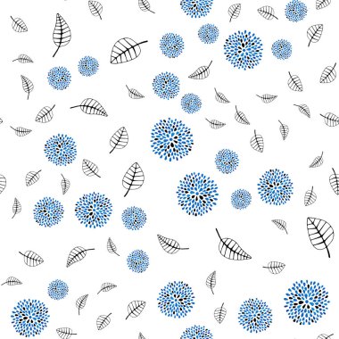 Yaprakları, çiçekleri ile Açık Mavi vektör dikişsiz doodle düzeni.