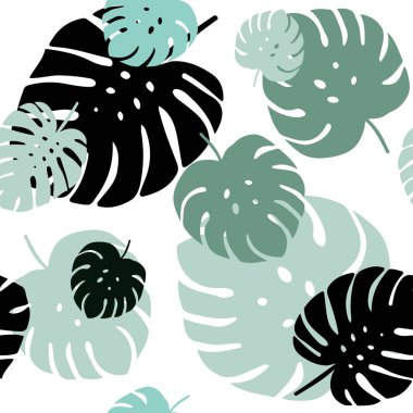 Açık Mavi, Yeşil vektör yapraklı kesintisiz doodle arka plan.