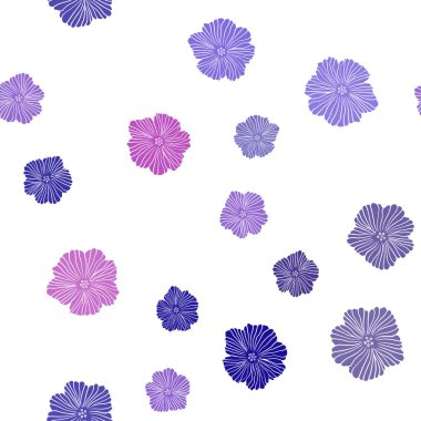 Açık Mavi, Kırmızı vektör dikişsiz doodle desen çiçeklerle.