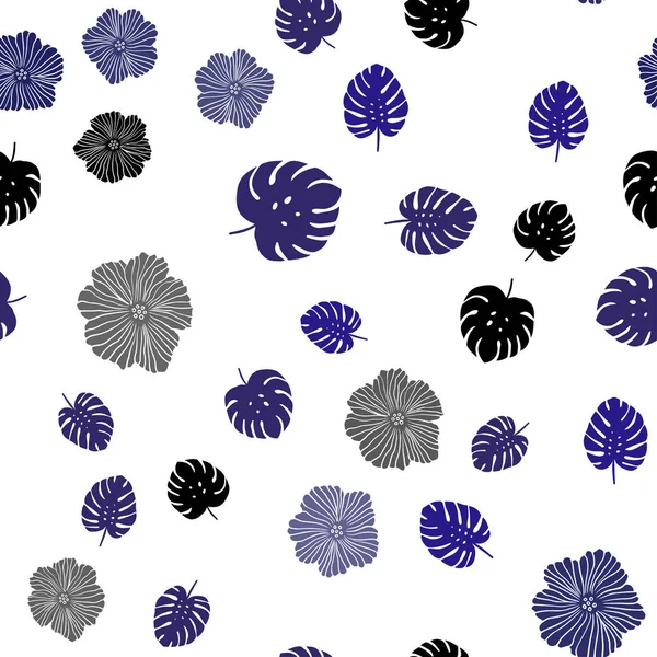 Mörkrosa, blå vektor sömlösa elegant mönster med blommor, löv. — Stock vektor