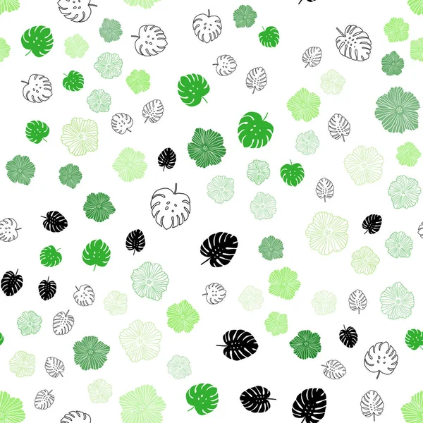 Luz verde vector sin costuras doodle telón de fondo con hojas, flores . — Vector de stock