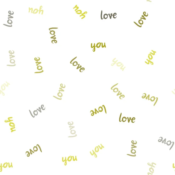 Vert foncé, fond sans couture vecteur jaune avec des mots d'amour . — Image vectorielle